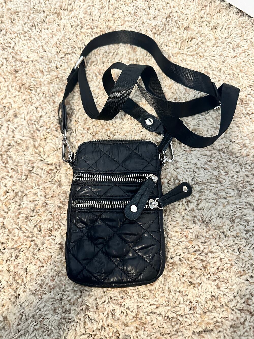 Sondra Roberts Squared Black Quilted Cell Phone Crossbody Bag
